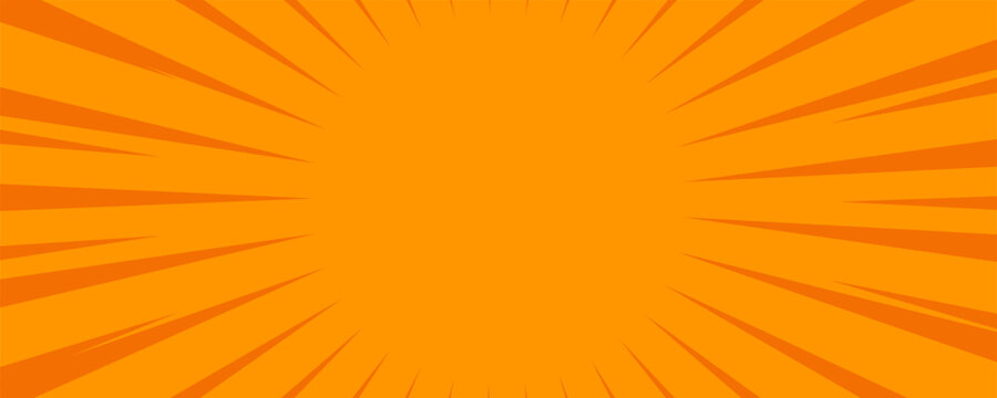 Orange comic book background with dynamic zoom speed lines manga style sunburst radial explosion effects bright pop art vector illustration template