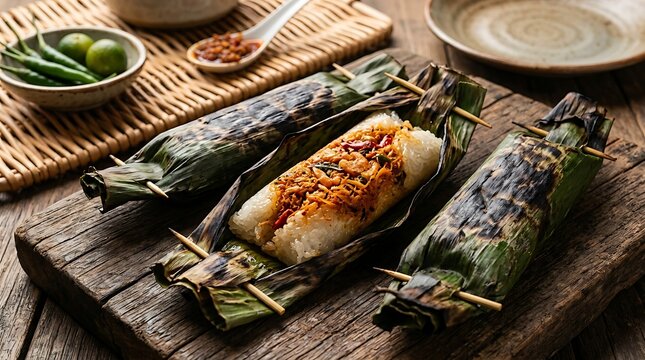 Grilled Glutinous Rice Wrapped in Banana Leaf