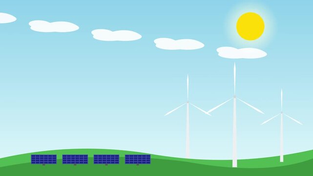Renewable Energy Landscape with Solar Panels and Wind Turbines