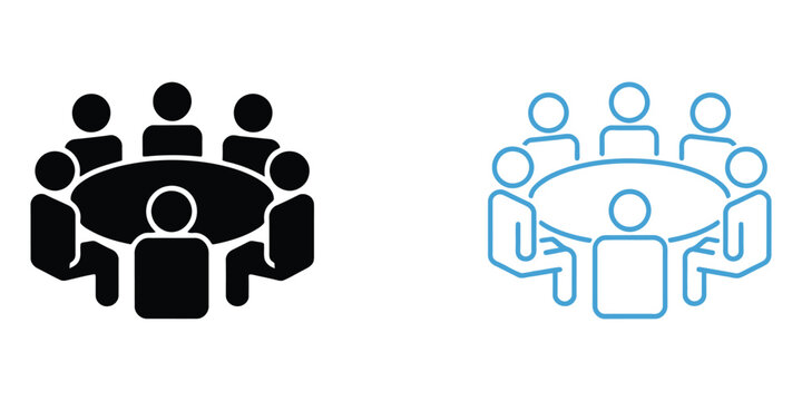 Meeting Collaboration Icons featuring round table discussions, business negotiation, teamwork, and professional communication vector illustrations