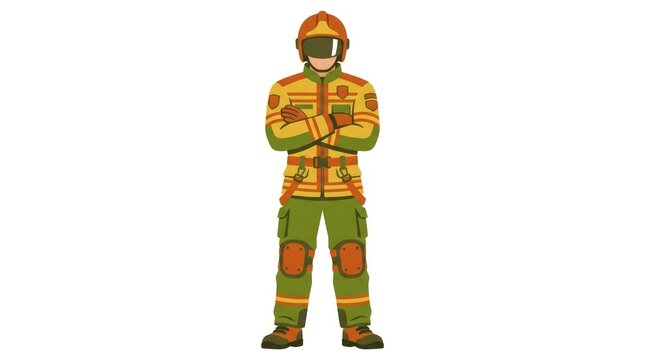 Firefighter in Protective Uniform Standing with Arms Crossed Illustration