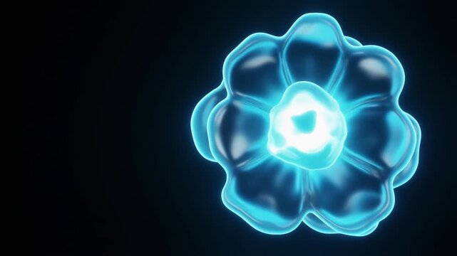 Luminous liquid-light blooms slowly across deep black space, glowing layers fold like translucent molten glass with a brilliant cyan-white core &mdash; loop ideal for premium cinematic overlays.