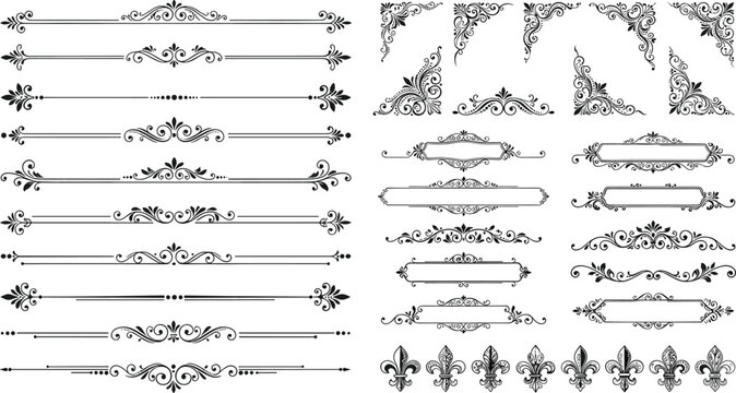 Vintage ornate divider set with elegant corner borders decorative frames and classic fleur de lis vector elements