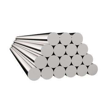 Stacked Polished Steel Metal Rods Cylindrical Bars for Heavy Industry and Manufacturing Materials 3D Render
