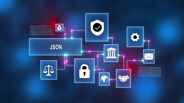 Json data network interface with digital security and global connectivity technology concept