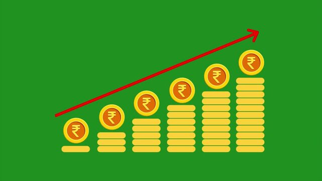 Investment Growth Animation, Rising Savings and Profit Graph, Financial Growth on Green Screen Background