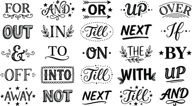 Hand drawn vintage catchwords and ampersand collection with decorative frames arrows stars leaves lettering elements