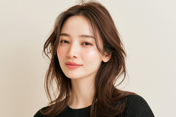 Obraz premium 美容, 女性, スキンケア, 化粧品, ビューティー, 若い女性, 美肌, 日本人, アジア人, フェイシャル, メイク, 美容液, 保湿, クリーム, エイジングケア, 美容医療, エステ, 美容クリニック, 肌ケア, ナチュラルメイク, 透明感, ツヤ肌, モデル, 笑顔, ポートレート, クローズアップ, リラックス, 癒し, 健康的, 美白, コラーゲン, ヒアルロン酸, アンチエイジング