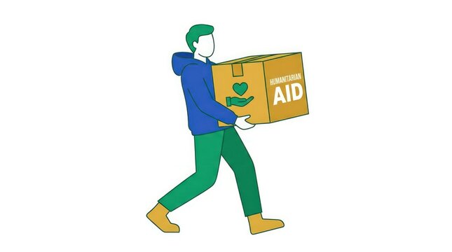 Vector Illustration of a Man Carrying a Humanitarian Aid Donation Box