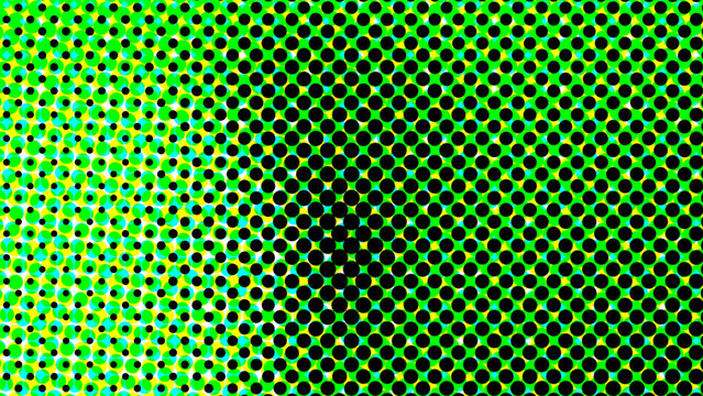A vibrant and detailed examination of a halftone pattern showcasing a gradient from bright green to deep black creating a visually striking and complex texture