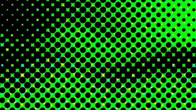 A vibrant and dynamic abstract composition featuring a halftone pattern showcasing gradients of green purple and black creating a visually stimulating and modern aesthetic