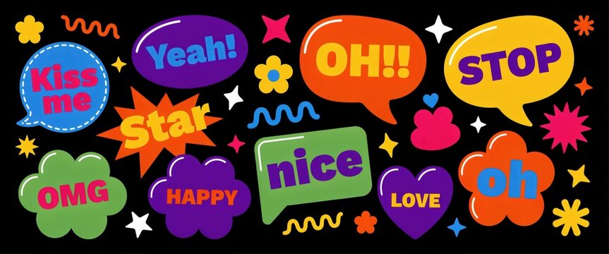 Set of colorful speech bubbles and comic elements