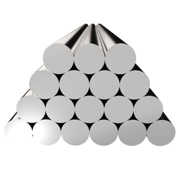 Stacked Polished Steel Metal Rods Cylindrical Bars for Heavy Industry and Manufacturing Materials 3D Render