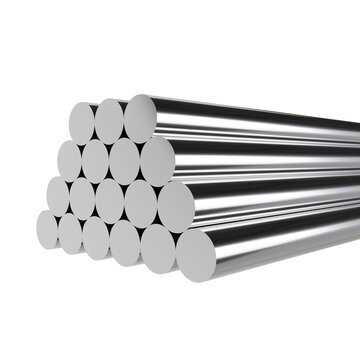 Stacked Polished Steel Metal Rods Cylindrical Bars for Heavy Industry and Manufacturing Materials 3D Render