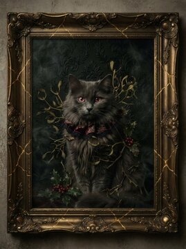 Gothic Yule dark Christmas seamless pattern collection with gold filigree, creepy vintage elements, and dark aesthetics