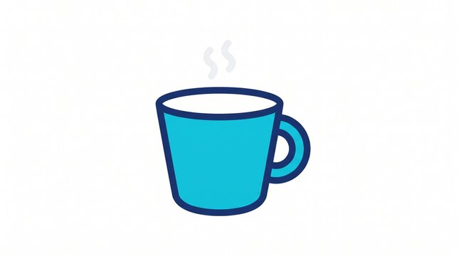 Minimalist vector icon of a blue steaming coffee mug for morning beverage concepts and hot tea drink designs on white background