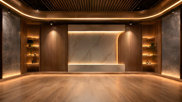 Elegant Modern Talk Show Virtual Studio Set with Wood and Marble Texture