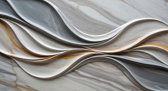 Abstract wave texture with flowing grey white and gold metallic lines, abstract