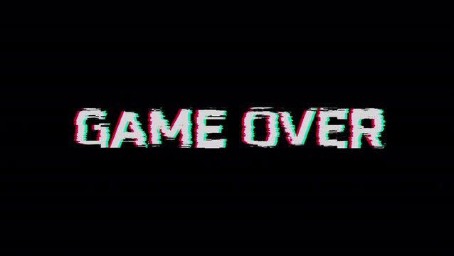 Game Over Glitch Effect With RGB Digital Distortion and interference on a transparent background for gaming videos, arcade screens, livestreams, and motion graphics