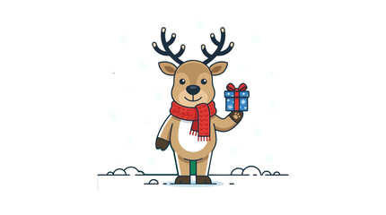 Fototapeta premium Cute Reindeer with Christmas Gift Vector Illustration