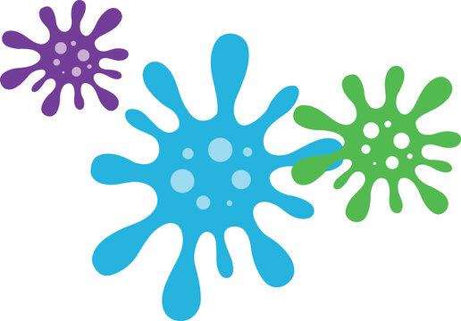 Colorful Cartoon Microorganism Vector Element Trio Featuring Cute Splat Style Cells for Childrens Hygiene and Microbial Science Layouts