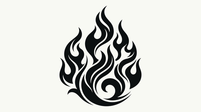 Fire flame logo concept features black tribal fire vector graphics on off-white background.