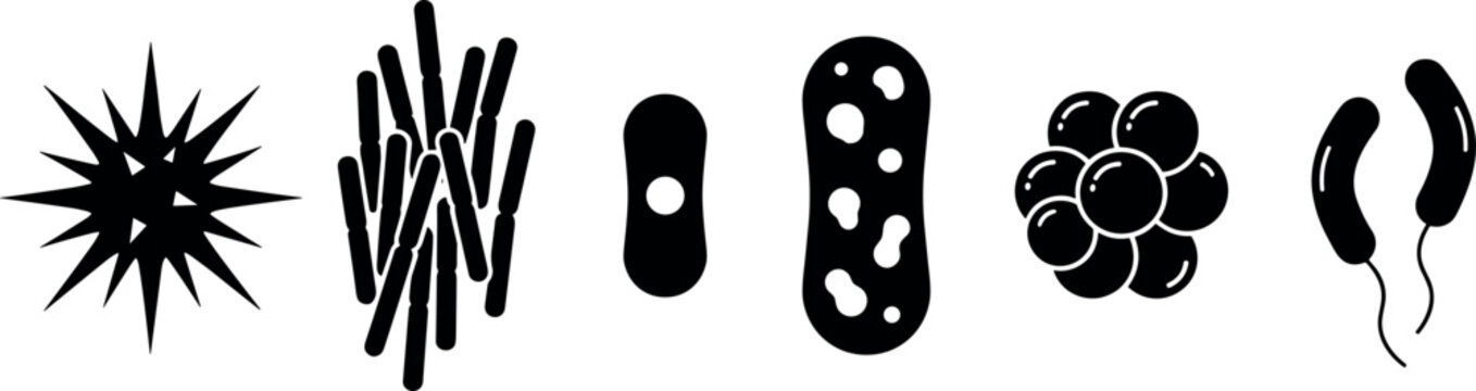 Set of black silhouette virus and bacteria icons vector illustration