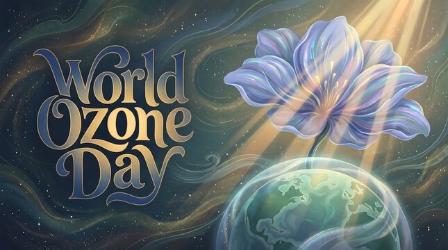 World Ozone Day Illustration with Earth Globe and Ethereal Flower under Sunbeams for Environmental Protection Awareness Background