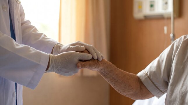 Medical Professional Providing Support to Elderly Patient in Clinic