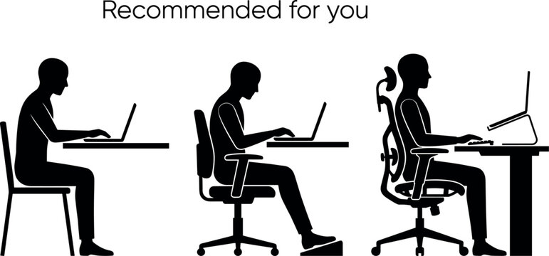 Ergonomic posture comparison vector illustration showing correct and incorrect sitting positions for working on a laptop at a desk