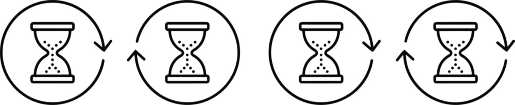 Hourglass time loop history linear icons set for countdown timer process loading optimization and wait management