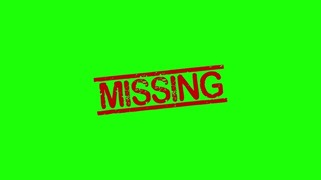 Missing rubber stamp animation. Missing Stamp textured bold text motion. Up to down stamp zooming and hit effect 4k video.