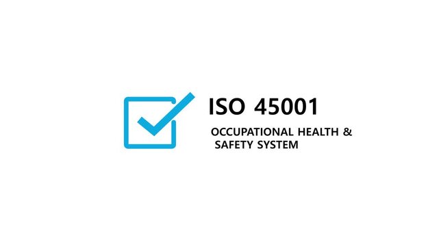 ISO 45001 Occupational Health and Safety System Animated Blue Checkmark Logo Icon Motion Graphics Displayed on Clean White Background