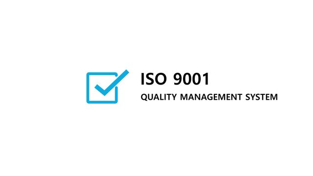 ISO 9001 Quality Management System Standard Badge Motion Graphic Animation Loop Isolated White Background Overlay