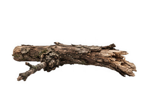 Rough broken tree branch isolated on a clear transparent background