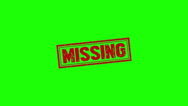 Missing rubber stamp animation. Missing Stamp textured bold text motion. Up to down stamp zooming and hit effect 4k video.