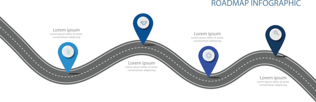 4 Steps Roadmap timeline Infographic Template for Business Presentation.