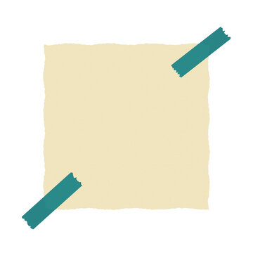 Torn piece of yellow paper with teal tape for notes or messages.