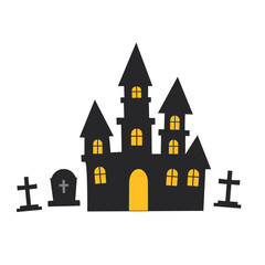 Fototapeta premium ハロウィン素材 ハロウィンの屋敷とお墓 ベクターイラスト