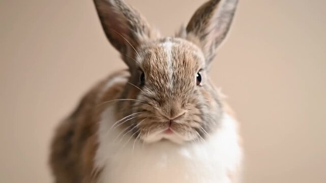 Adorable Brown and White Bunny Rabbit with Upright Ears, Close-Up Portrait