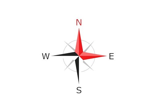 3D wind rose compass icon for navigation direction and map