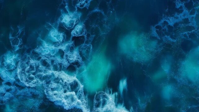 Aerial View of Turquoise Ocean Water with White Foamy Waves