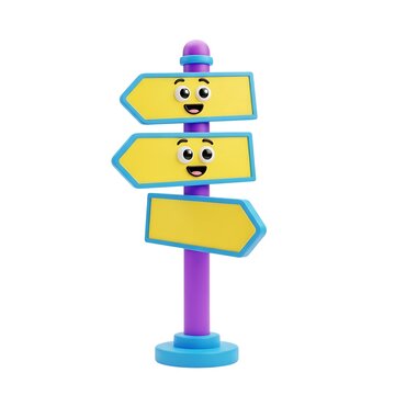 3D cute colorful directional signpost for cartoon game navigation