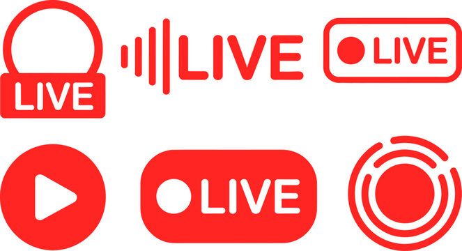 Set of red live streaming icons