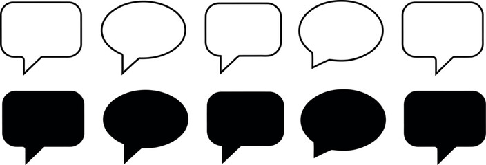 Naklejka premium Speech bubble icon set. Chat balloon symbol. Simple pictograms for online conversation, message comment, dialogue bubble, feedback reply, contact communication and user interface design.