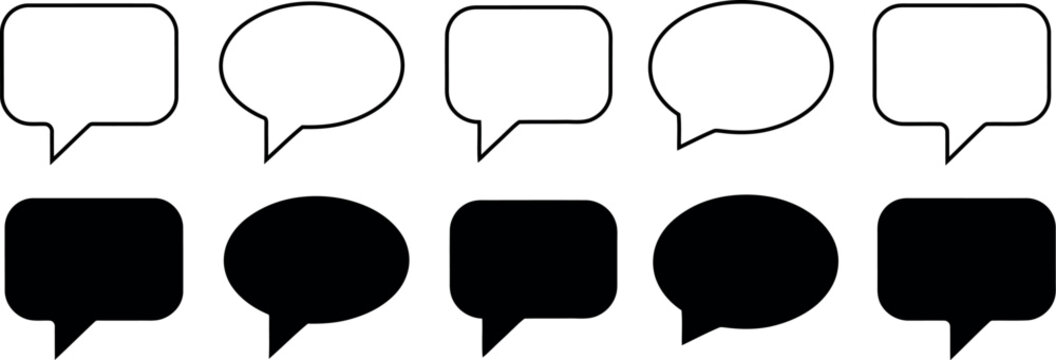 Speech bubble icon set. Chat balloon symbol. Simple pictograms for online conversation, message comment, dialogue bubble, feedback reply, contact communication and user interface design.