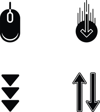Minimal scroll and navigation icon set with mouse, download, arrow, and direction symbols for user interface, web, and app design