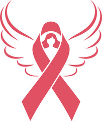 Fototapeta premium Pink ribbon angel icon