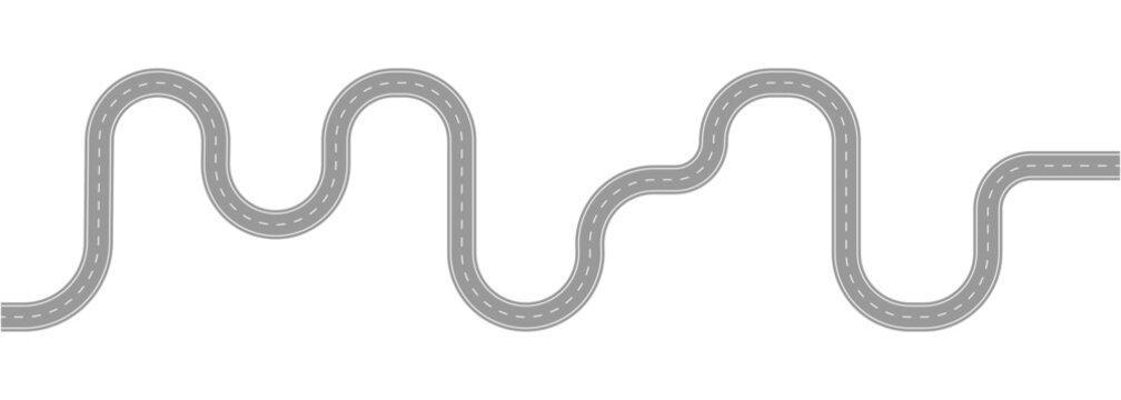 Horizontal asphalt road template. Winding road vector illustration. Seamless highway marking Isolated on background.  
