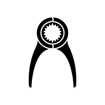 Nutcracker tool black silhouette icon. Crushing device for nuts, kitchen utensil vector illustration on white background.